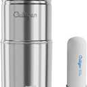 Culligan MaxClear 3 Gallon Gravity Water Filter System, Polished Stainless-Steel Countertop Water Filter NSF/ANSI Certified to Reduce Microplastics, Lead & Total PFAS, with 1 Ceramic Filter