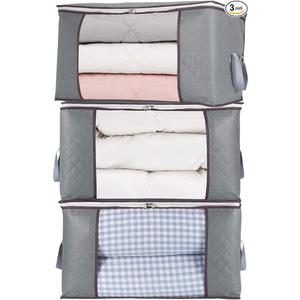 combocube 3Pcs Zippered Storage Bag for Closet King Comforter, pillow, quilt, bedding, Clothes, Blanket Organizers with Large Clear Window & Carry Handles Space Saver