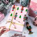 Retrify Nutcracker Christmas Wrapping Paper Roll, 17 Inches x 32.8 Feet Pink Gift Wrap for New Year Holiday, Christmas Tree/Snowflake/Star Design