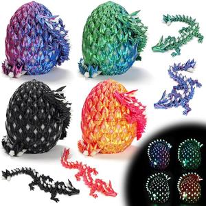 4 Pcs 3D Printed Dragon Glow in The Dark with Eggs, Dinosaur Eggs Fidget Toys for Kids, Birthdays, Christmas, Halloween Decorations Gifts Indoor Outdoor for Girls Boys