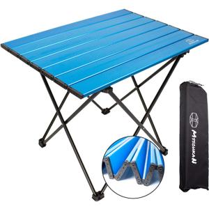 Camping Table Folding Portable Camp Side Table Aluminum Lightweight Carry Bag Beach Outdoor Hiking Picnics BBQ Cooking Dining Kitchen Blue Small (16"D x 11"W x 15"H)