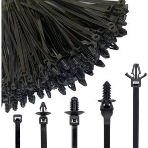 160Pcs Universal Nylon Push Mount Cable Zip Tie, Self Locking Cable Strap,Heavy Duty Nylon Push Mount Self Locking UV Resistant,5 Most Popular Sizes,for Indoor Wire Tying Construction Auto ect (Black)