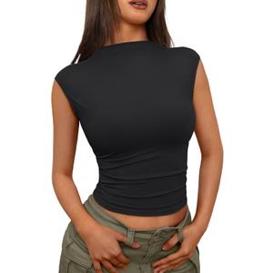 Trendy Queen Women's Going Out Basic Tank Tops Mock Neck Spring Clothes Sleeveless Cute Shirts Summer Y2K Sexy Outfits 2026