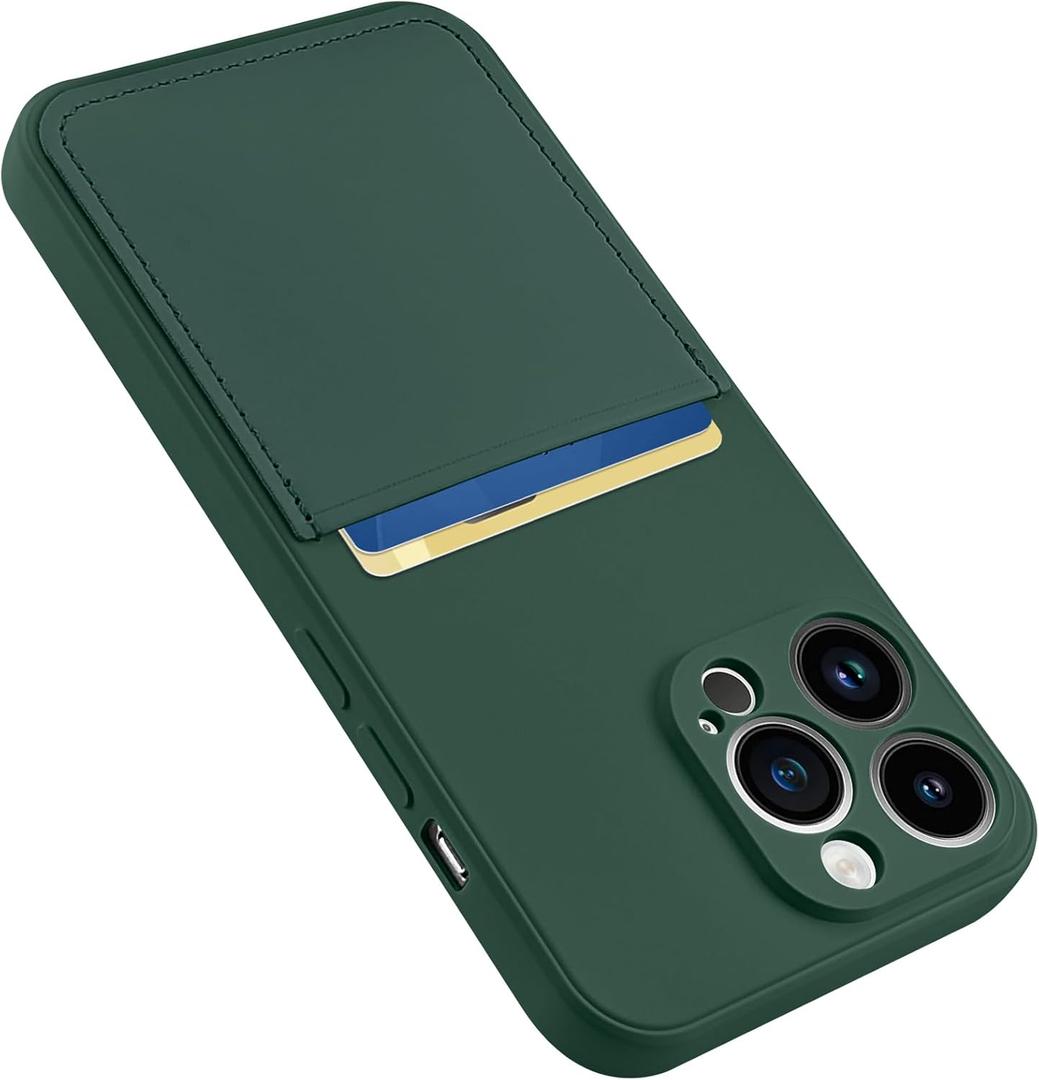Design for iPhone 13 Pro Case with Card Holder for Women Men Soft Liquid Silicone Cover [Microfiber Lining] Full Camera Protection Shockproof Slim for iPhone 13 Pro Case Wallet Green