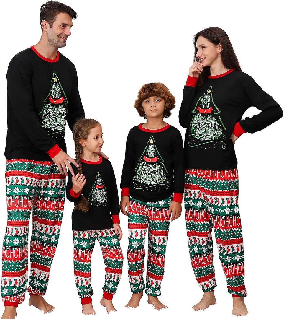 VNVNE Family Christmas Matching Pajamas Sets for Women/Men/Couples/Adults (XX-Large, Green Wish)