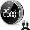 USB Rechargeable Magnetic Kitchen Timer for Cooking, Building 800mAh Battery Large Display Digital Countdown Timer, 3 Preset 5/15/25 Mins Loud Alarm for Baking Grilling Studying - Silver