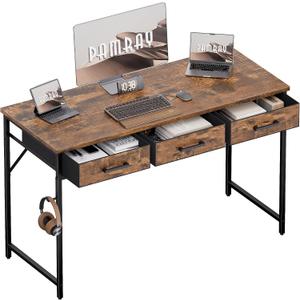 Pamray 47 Inch Small Computer Desk with 3 Drawers for Bedroom Study Writing Home Office Table for Small Spaces Vintage