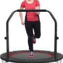 HYD-Parts 48" Mini Trampoline for Adults and Kids Exercise Rebounder with Adjustable Bar Fitness Trampoline Indoor Max Load 330 440lbs