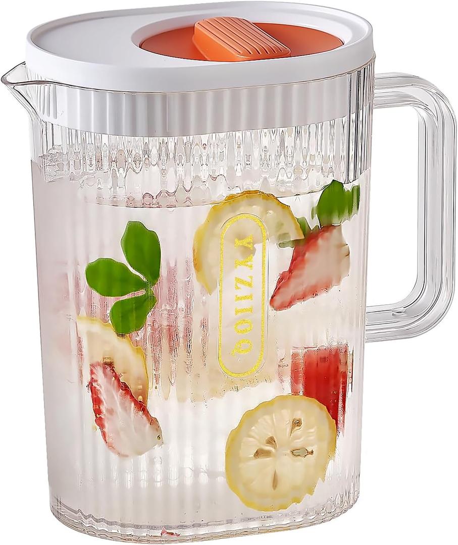 60oz/1.8 Litre Plastic Pitcher with Lid,Clear Hot/Cold Carafes, Fridge Water Pitcher Jug for Hot/Cold Lemonade Juice Beverage Jar Ice Tea Kettle, BPA-Free (White)