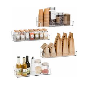 Adhesive Acrylic Spice Rack Organizer for Wall with 2 Nano Double Sided Tape, Spice Shelf Organization for Kitchen Cabinet Door/Pantry Door, Wall Mount Seasoning Rack (Clear-4 Pack)