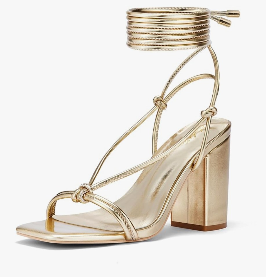 Elisabet Tang Women's Strappy Chunky Heels Sandals, 3 inch Low Block Heels Lace Up Ankle Wrap Heels Square Open Toe Tie Up Heeled Sandals Shoes. Size 7