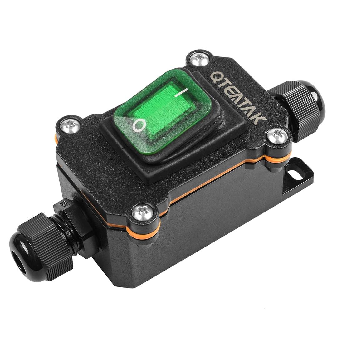 Inline Cord Switch Waterproof Switch DPST AC/DC 20A-125V,16A-250V,30A-24V,35A-12V, IP66 Green Open Double Hole Waterproof Box Two-Side Entry and Exit Line KCD4