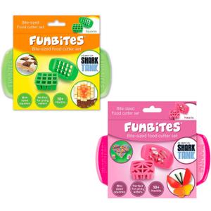 FUNBITES Crustless Sandwich Cutter for Kids Lunch (4-piece set), Uncrustable Sandwich Cutter, Bite-Size Food Cutter for Toddlers, Bento Box Accessories, BPA-FREE Dishwasher Safe, Squares/Hearts 2pk