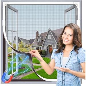 Window Screen Adjustable Magnetic Window Screen Replacement Max 43 x 71, DIY Fiberglass Mesh Window Screens for House Windows White Frame Grey Mesh
