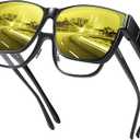 URUMQI Night Vision Driving Glasses Fit Over Eyeglasses for Men Women, Anti Glare Polarized Nighttime Glasses Yellow Lens (A01 Glossy Black Frame/Night Vision Lens)