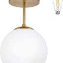 Gold Semi Flush Mount Ceiling Light Fixture Milk Glass Light Fixture Mid Century Flush Mount Ceiling Light Brass Flush Mount Ceiling Light Schoolhouse Light Fixture for Dining Room(Bulb Incl.) (Opal Gold)