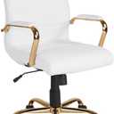 Flash Furniture Whitney Mid-Back Swivel LeatherSoft Desk Chair with Padded Seat and Armrests, Adjustable Height Padded Office Chair, White/Gold