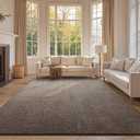 FinRec 5x7 Washable Area Rugs for Bedroom Living Room, Low Pile Thin Rug Solid Color, Non-Slip Carpet Indoor for Home Decor (Brown)
