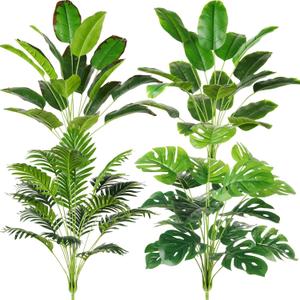 Yunlly 4 Pcs Fake Plants Tall Artificial Faux Plants Indoor for Home Decor 32 Inch Tropical Artificial Palm Tree, Banana Leaves Tree, Monstera, Taro Leaves for Office Outdoor(Classic)