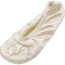 isotoner Girl's Satin Ballerina with Embroidered Pearl (Size: 9-10 Toddler, Ivory)