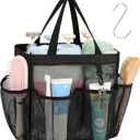 F-color Mesh Shower Caddy Portable for College Dorm Room Essentials with S Hook, 8 Pockets 2 Handles Quick Dry Shower Bag for Camping, Travel, Gym, Bathroom, Hanging Toiletry Organizer, Black