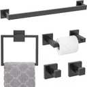 Matte Black Towel Bar Set 5-Piece Bathroom Hardware Accessories Set,23.6 Inch Modern Towel Holder Set SUS304 Stainless Steel Towel Rack Set for Bathroom,Wall-Mounted