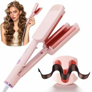 Curling Iron Hair Crimper Waver - CHIKYO 3 Barrel Rovy Wave Curling Iron, 1.25 Inch Ionic Beach Waves Curling Wand, Deep Waver Hair Curler Hot Tool with Ceramic for Women, Dual Voltage, Easy to Use
