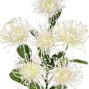 Hollyone 33" Cream White Artificial Mums Flowers Chrysanthemum Flowers 2Pcs Spider Mum Flower Arrangement Faux Pincushion Flower with 3 Heads Long Stem for Centerpiece Bouquet Home Decor