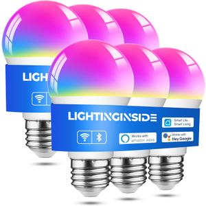 Lightinginside Smart Light Bulbs 6 Pack, Smart Bulb Works with Alexa/Google Home/Smart Life, CRI>90, RGBCW Color Changing LED Light Bulbs, 2.4G WiFi Bluetooth A19 E26 Bulb, No Hub Required, ETL Listed