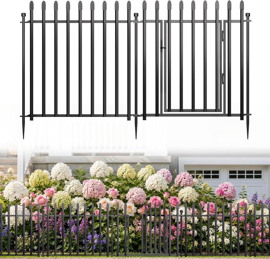 No Dig Decorative Garden Fence, 24in(H)×22ft(L), 10 Panels with Gate