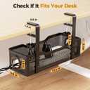 Under Desk Cable Management Tray Black, Cinati Wire Organizers No Drill, Cable Tray with Clamp for Wire Management, Cord Organization Box for Office, Home - No Damage to Desk