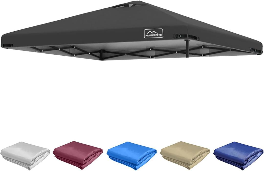 KAMPKEEPER 10x10 Replacement Top Pop Up Canopy Tent Top Cover Roof with Air Vent and Adjustable Elastic Strap, Polyester UV Waterproof for Outdoor Garden Patio Pavilion Sun Shade(Top Only) (Black)