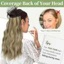 KooKaStyle Invisible Wire Hair Extensions with Transparent Headband Adjustable Size 4 Secure Clips Long Wavy Secret Wire Hairpiece 10H24#Dirty Blonde Mixed Bleach Blonde 16 Inch for Women