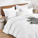 Andency Full Size Comforter Sets, White Gingham Plaid Grid Checkered Bedding Comforter Set for Teens Boys Girls Kids, 3 Pieces Lightweight Reversible Preppy Bedding Set(79x90 Inch)