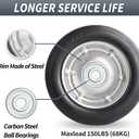 GICOOL 6" Flat Free Solid Rubber Tire and Wheel, with Ball Bearings and 1/2" Axle Bore Hole, 1.3" Centered Hub, 2 Pack