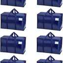 8 Pack Extra Heavy Duty Large Moving Bags with Strong Zipper & Comfortable Handles, Sturdy & Durable Clothes Storage Bags Totes Bins, Blue Packing Moving Boxes for College Supplies, Dark Blue