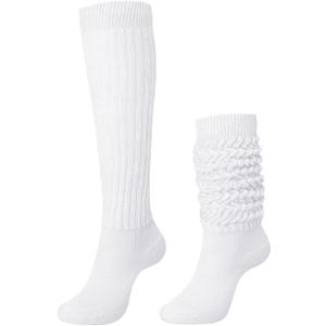 Slouch Slouchy Socks Pack Knee High Scrunch 80s 90s Stacked Boot Socks (White)