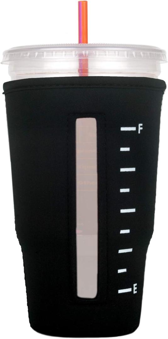 3 x Reusable Insulator Neoprene Cup Sleeve for Iced Beverages and Coffee (Black, Large) (Large (Pack of 1))