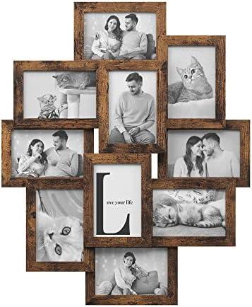 SONGMICS 4x6 Collage Picture Frames for Wall Decor, 10 Pack Family Photo Collage Frame Set for Gallery, Glass Front, Assembly Required, Rustic Brown URPF020X02