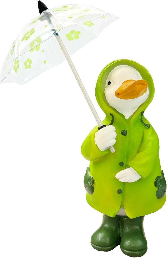 Duck Statue for Holding Umbrella Home Decor Resin Sculptured Hand Painted Figurine Creative Craft Cute Decoration Gift for Kids Womens Decorative Garden Yard Room