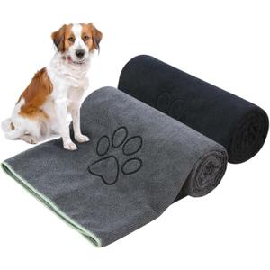 KinHwa Dog Towels Super Absorbent Microfiber Dog Drying Towel for Drying Dogs Soft Pet Bath Towels and Cats with Embroidered Paw Black and Grey 30inch x 50inch