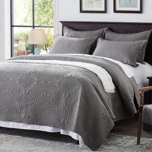 Anluoer Quilt King Size Bedding Set-Grey Embossed, Bedspreads-Lightweight Summer Soft Microfiber Bedspread, Bed Coverlet for All Seasons (1 Quilt, 2 Pillow Shams)