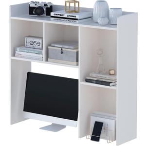 Wooden Desktop Hutch Bookshelf - Free Standing Desk Storage Shelf with Top Edge for Computer Desk, Desktop Bookcase for Dorm, Home or Office, Countertop Organizer, White, 37.4"