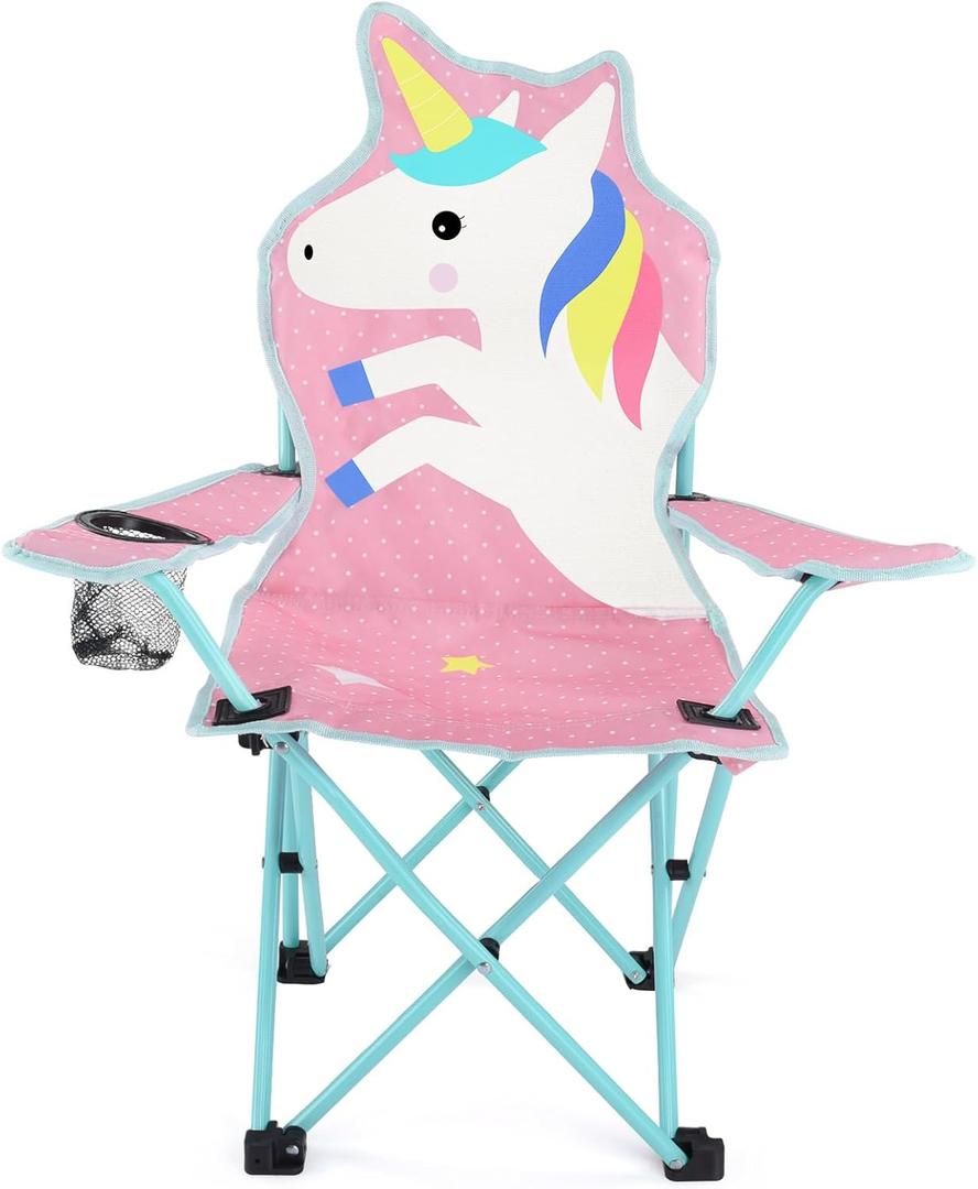 Burbell Outdoor Toddler Camping Chair with Umbrella Foldable Beach Chairs for Kids Waterproof Lawn Kids Folding Chair for Outside Beach Travel (Unicorn)