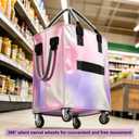 Reusable Grocery Bag on Wheels, Foldable Heavy Duty Rolling Tote Bag with 3 Handles for Shopping, Laundry, Moving, Storage