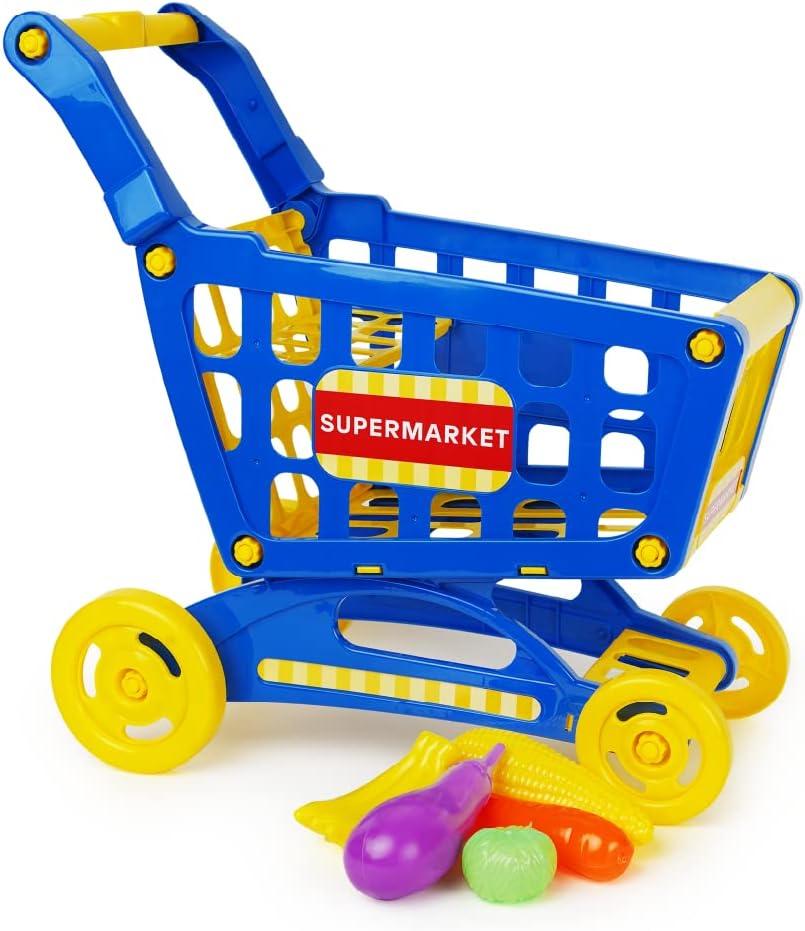 Boley Educational Toy Shopping Cart - Supermarket Playset with Included Grocery Cart Toy and Pretend Food Accessories - Perfect for Kids, Children, Toddlers Learning Development (Blue)