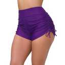 Halcurt Women's High Waisted Swim Board Shorts Tummy Control Side Tie Adjustable Tankini Swimsuit Bottoms Solid Purple XL