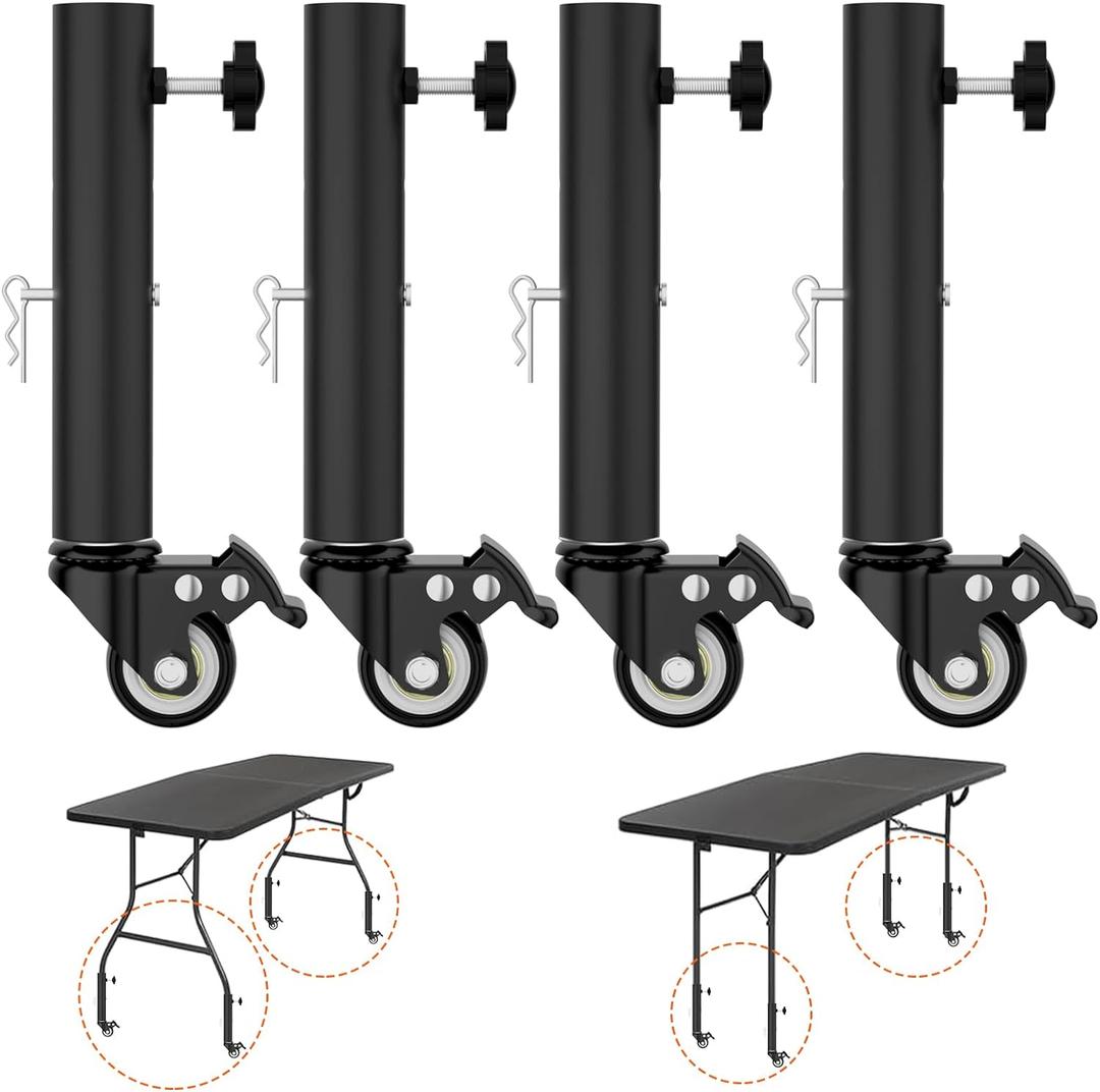 Table Leg Extender with casters, Adjustable Metal Table Leg Extender, Table Leg Extender for Straight and Curved Legs, 2 Levels/Height can Extend 6.3"-7.9" (4pcs) (Extends up to 7.9 inches)