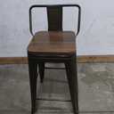 Yongchuang 24 inch Bar Stools Industrial Kitchen Counter Height Barstools with Wood Seat Metal Low Back Bar Chairs Gunmetal