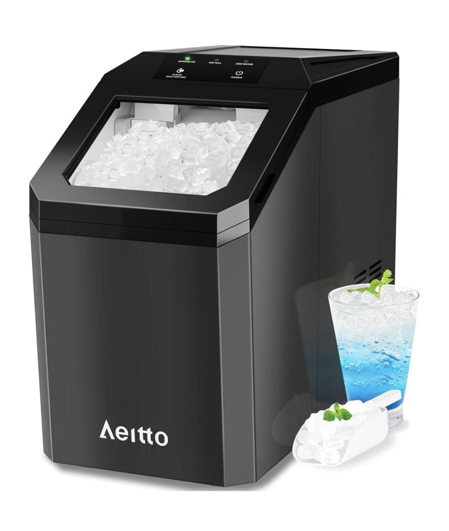 Aeitto Nugget Ice Maker Countertop, 55lbs/Day, Large Capacity Chewable Ice Maker, Rapid Ice Release in 5 Mins, Self-Cleaning with Stainless Steel Housing Ice Machine for Home Office and Party, Black